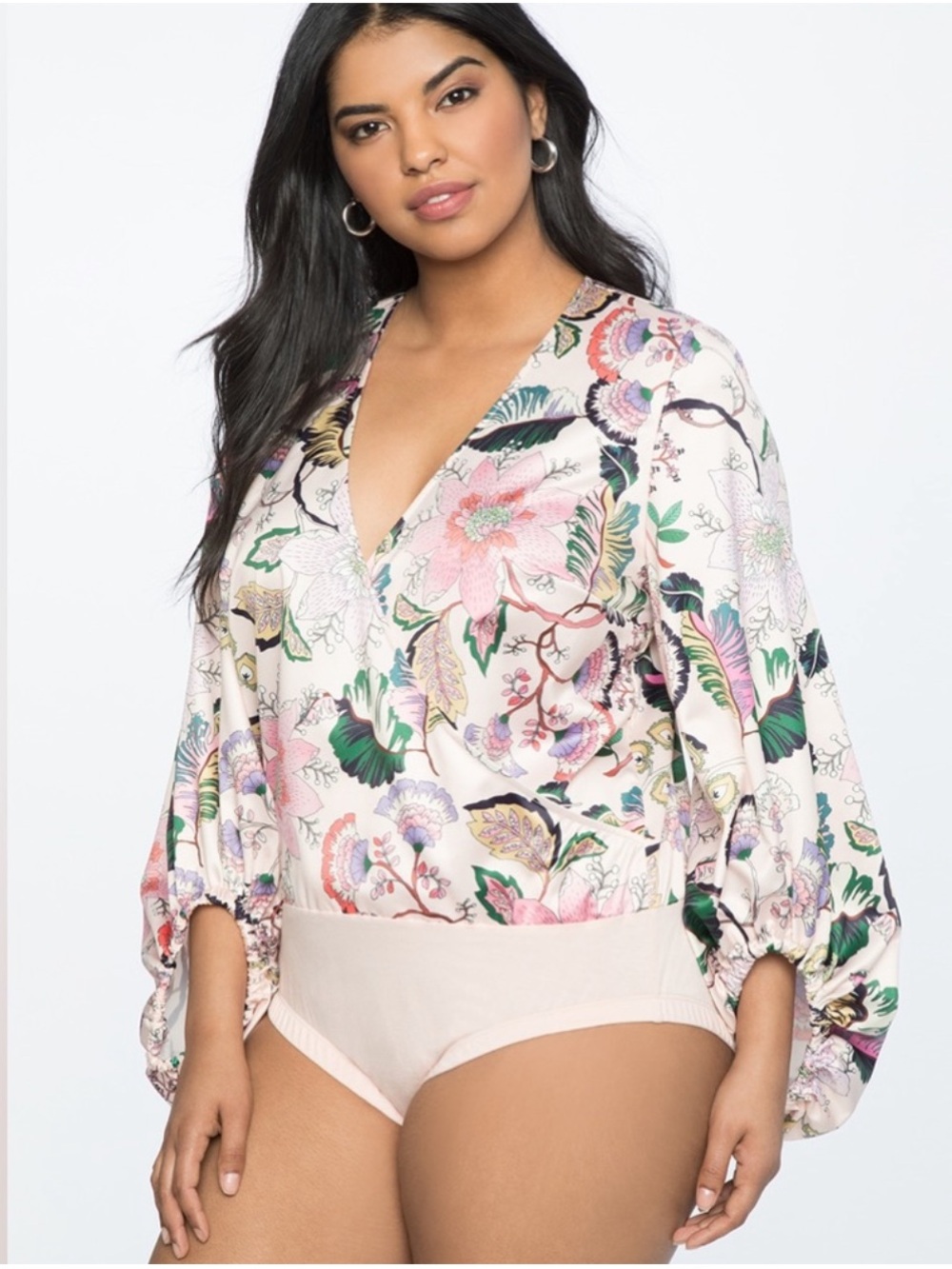 Eloquii Floral Print Wrap Front Bodysuit Size 16 Cottagecore Whimsigoth Boho